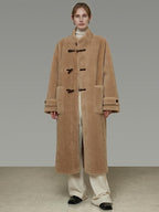 unspoken Warm Faux Fur Lined Vintage Loose Fit Stand Collar Women Daily Long Coats