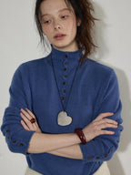 Lofi choose Soft Wool Rabbit Hair Blend Commuter Loose Rolled Hem Turtleneck Women Sweaters