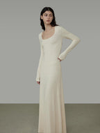 unspoken Waist Defining Knit Hline Minimalist Commuter Long Sleeve Maxi Dresses
