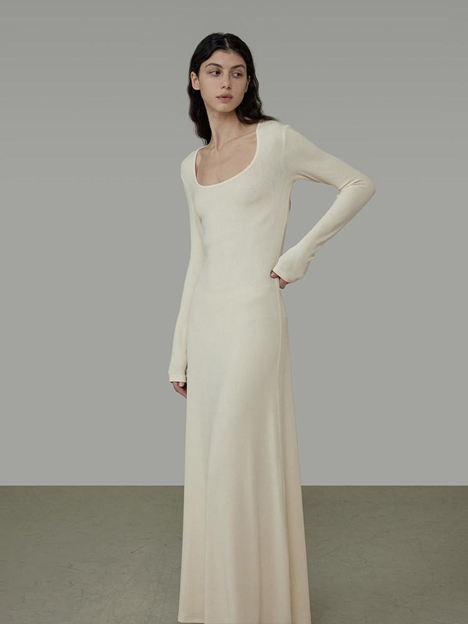 unspoken Waist Defining Knit Hline Minimalist Commuter Long Sleeve Maxi Dresses