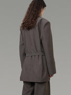 unspoken Minimalist V-neck Long Sleeve Tailored Brown Polyester Women Top & Pants Sets
