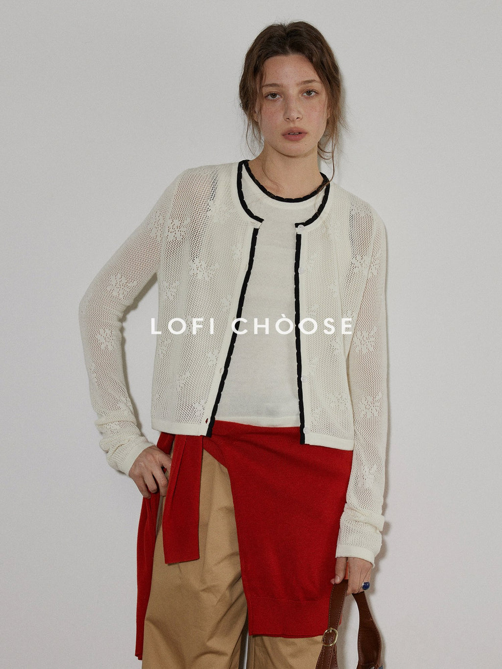 Lofi choose Acrylic Cotton Blend Loose Fit Commuter Two Piece Cardigan Long Sleeve T-Shirts