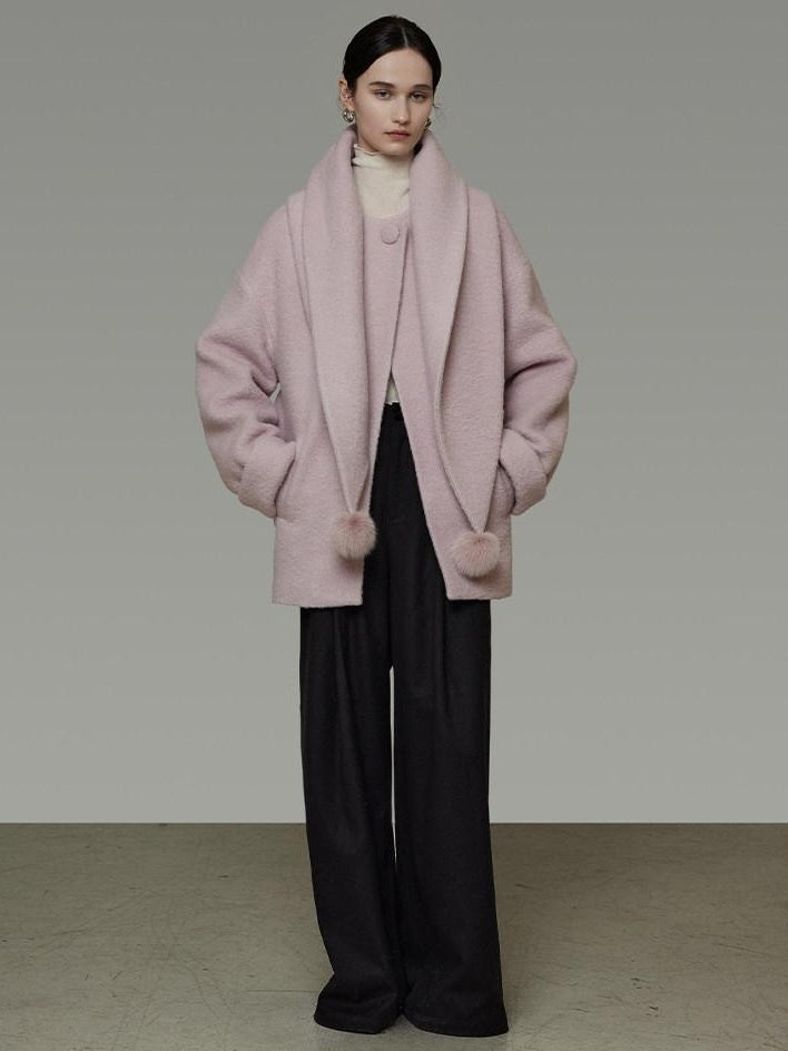 unspoken Cozy Lambswool Midlength Loose Tailored Minimal Women Pink Wool Coats