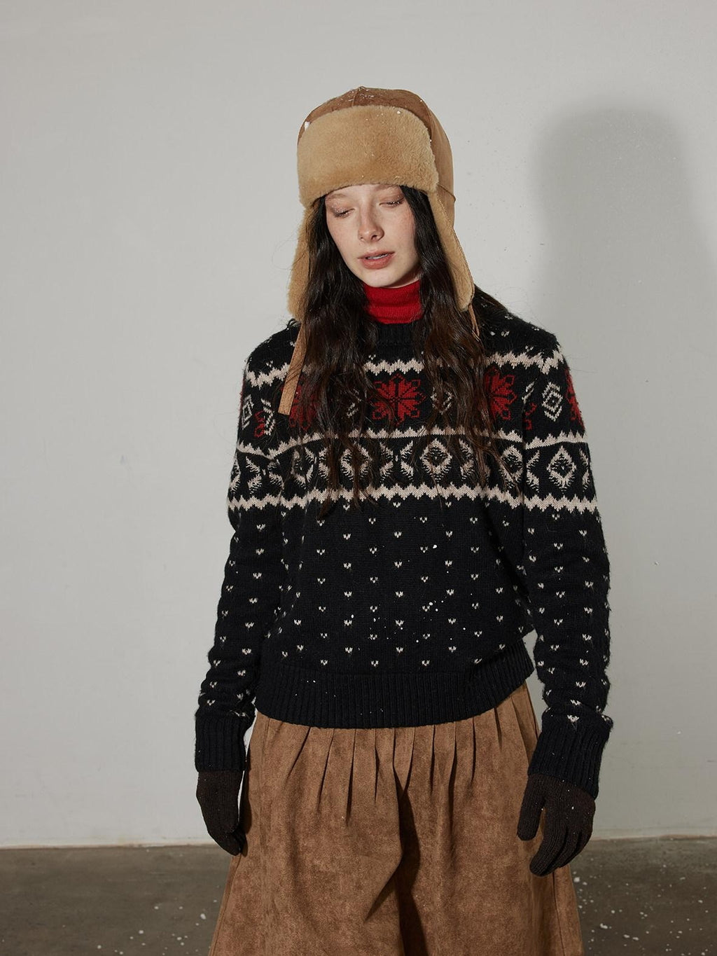 Lofi choose Cozy Wool Blend Loose Fit Crewneck Commuter Knitwear Black Sweaters