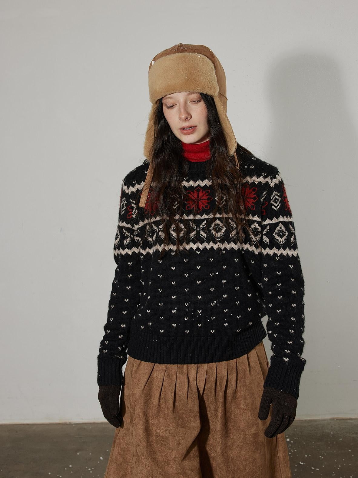Lofi choose Cozy Wool Blend Loose Fit Crewneck Commuter Knitwear Black Sweaters