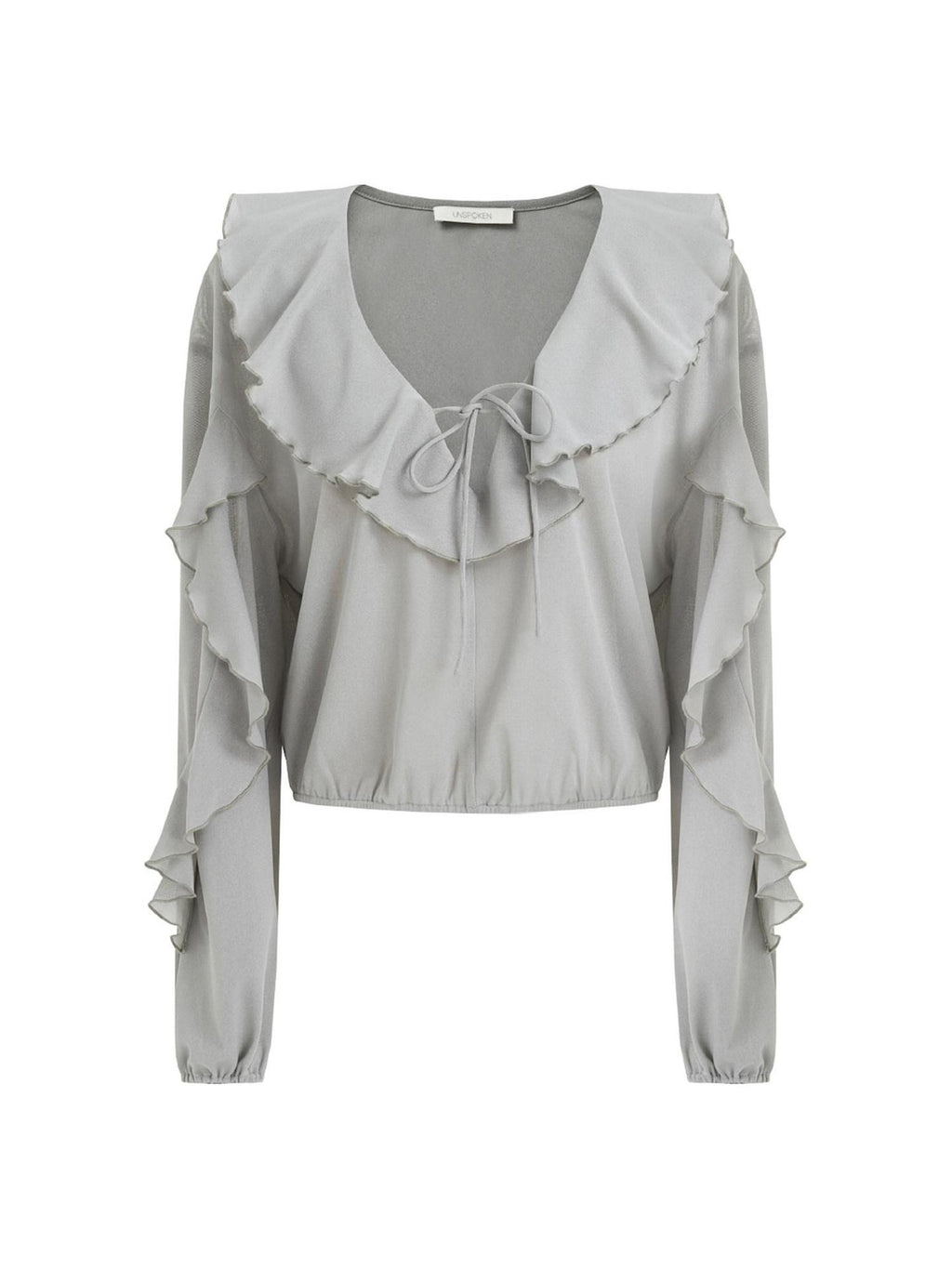 unspoken Breathable V-neck Ruffle Loose Fit Commuter Workwear Women Blue Pullover Blouses