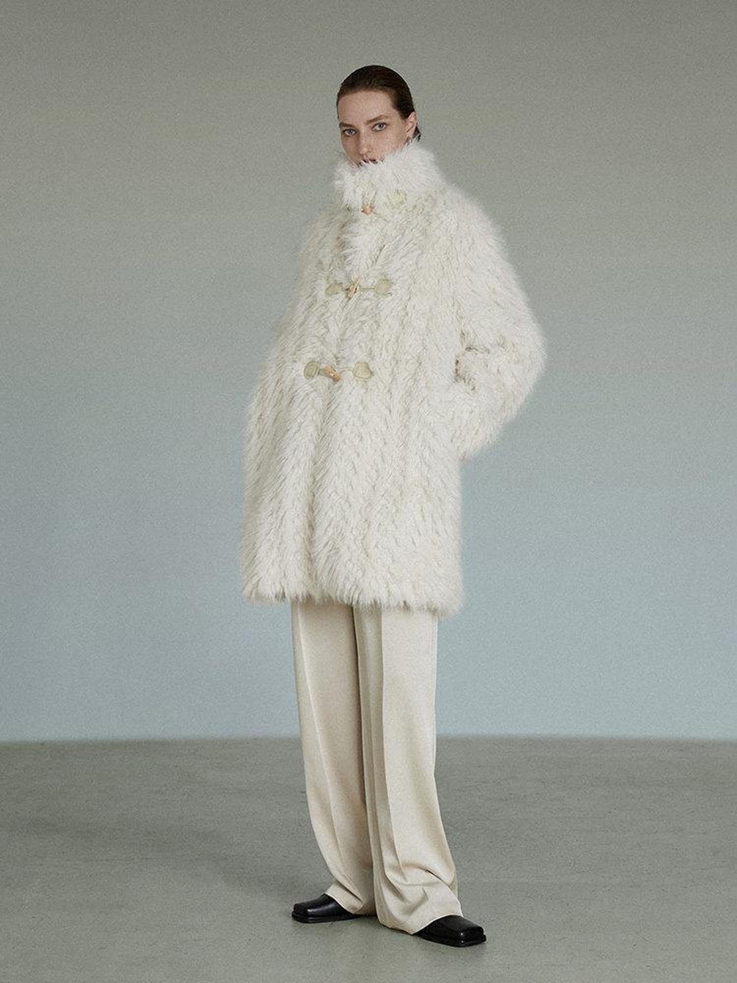 unspoken Ivory High Neck Button Closure Minimalist Workwear Midlength Women Long Coats