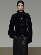 unspoken Thick 3D Tailored Slim Stand Collar Women Black Single Breasted Short Coat
