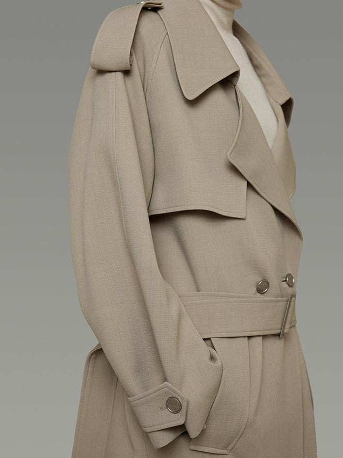 unspoken Online Exclusive Minimalist Loose Fit Midlength Light Khaki Women Trench Coats