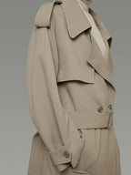 unspoken Online Exclusive Minimalist Loose Fit Midlength Light Khaki Women Trench Coats