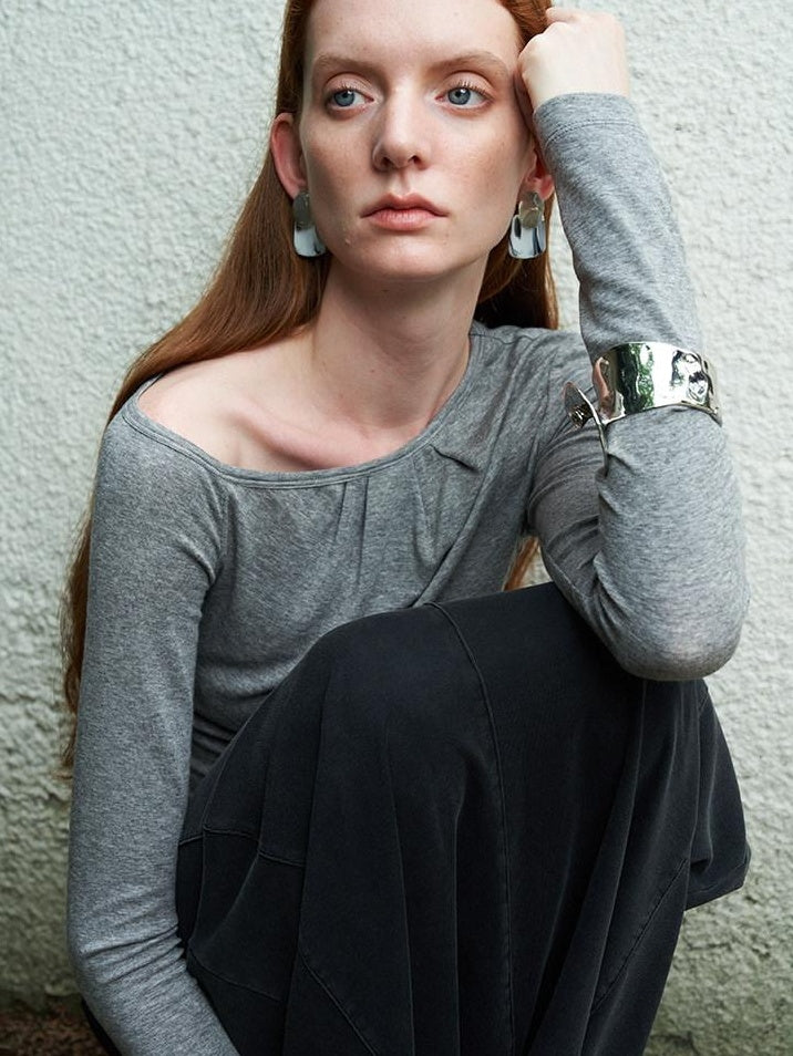someone sometimes Lyocell Wool Blend Lightweight Asymmetric Neck Slim Casual Long Sleeve T-Shirts