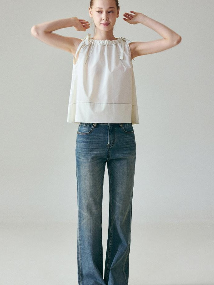 fano Light Blue Casual Relaxed Natural Waist Zip Fly Denim Straight Leg Jeans