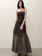someonesometimes Original Coffee Viscose Blend Loose Camisole Midi Skirt Women Top & Skirt Sets