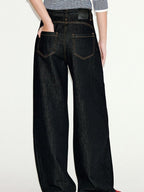 fano Comfortable Everyday Natural Waist Loose Fit Youth Black Straight Leg Jeans