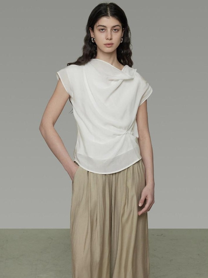 unspoken Lyocell Shape Retention Office Sleeveless Loose Fit Women White Blouses