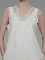 unspoken Soft 100 Percent Cotton Crochet V-neck Sleeveless Office White Maxi Dresses