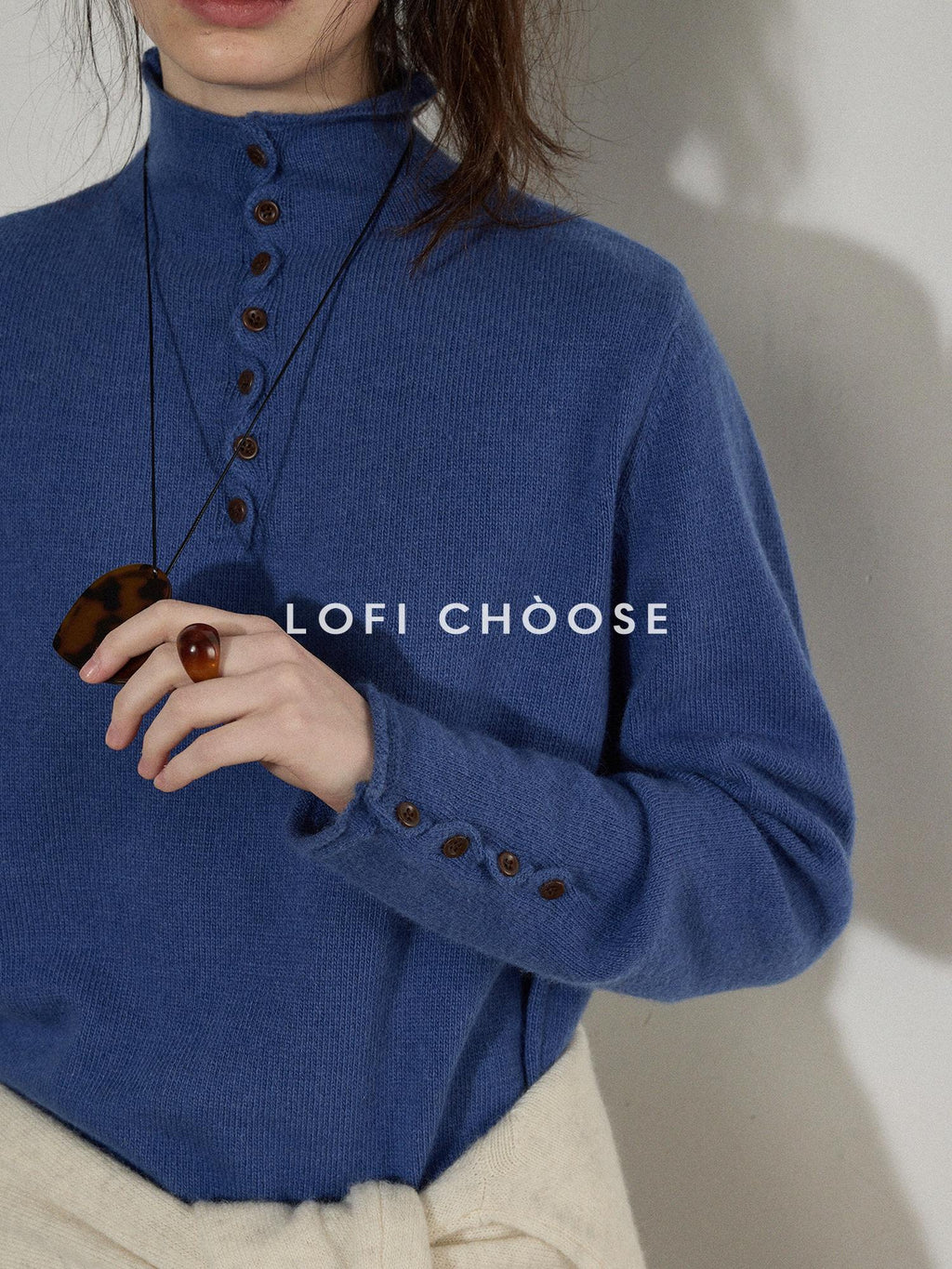 Lofi choose Soft Wool Rabbit Hair Blend Commuter Loose Rolled Hem Turtleneck Women Sweaters