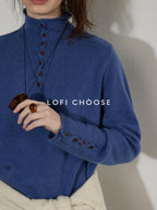 Lofi choose Soft Wool Rabbit Hair Blend Commuter Loose Rolled Hem Turtleneck Women Sweaters