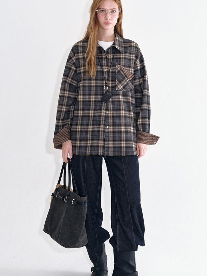 fano Breathable Viscose Oversized Plaid Lapel Button Front Women Everyday Shirts