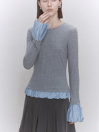 someone sometimes Lyocell Wool Blend Low Crew Neck Office Knit Women Meteor Grey Sweaters