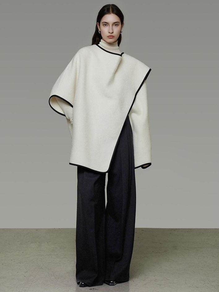 unspoken Premium Sheep Wool Blend 3D Tailored Loose Fit Commuter Women White Wool Coats