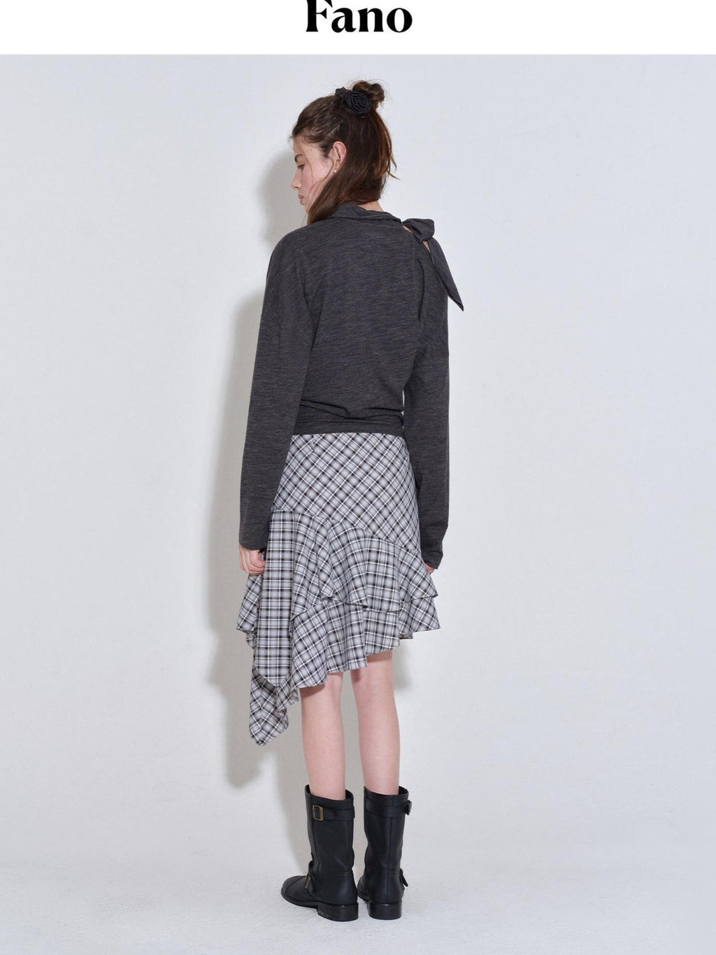 fano Plaid Asymmetric Hem Mid Waist Loose Casual Women Polyester Blend Midi Skirts