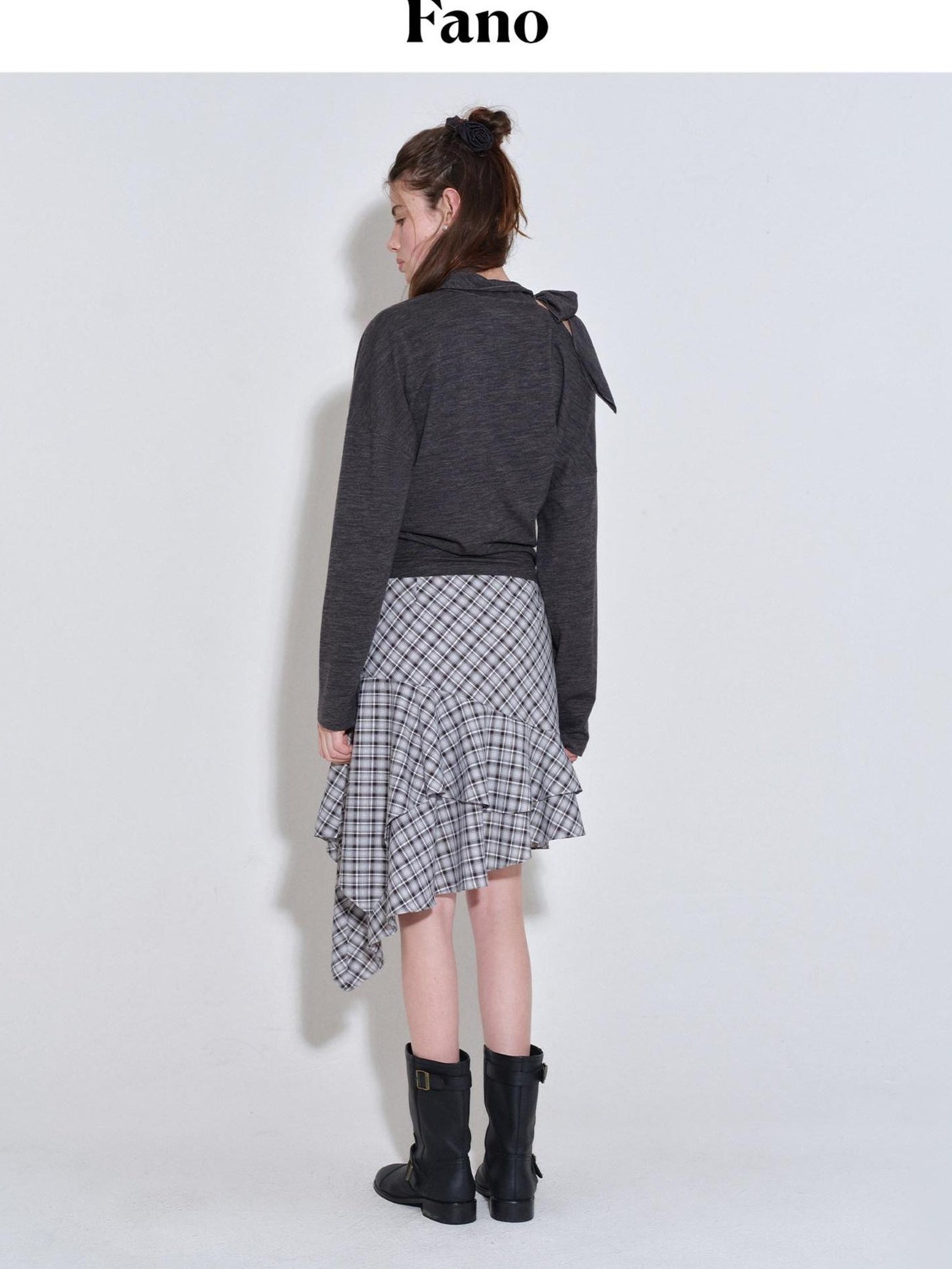 fano Plaid Asymmetric Hem Mid Waist Loose Casual Women Polyester Blend Midi Skirts