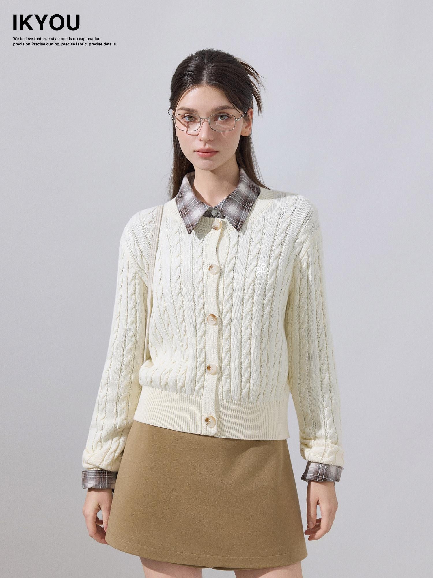 ikyou Soft Embroidered Preppy Short Length Round Neck Everyday Cotton Rich Cardigans