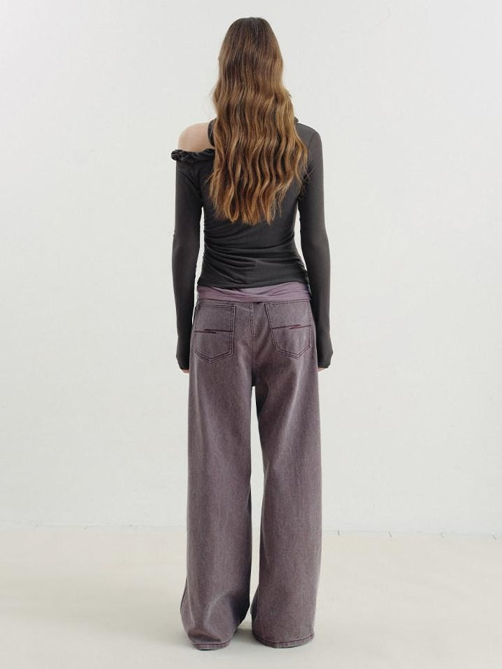 someonesometimes Lyocell Linen Blend Asymmetric Neckline Slim Fit Women Long Sleeve T-Shirts