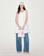 fano 100 Percent Cotton Embroidery A Line Loose Waist Sleeveless Office Midi Dresses