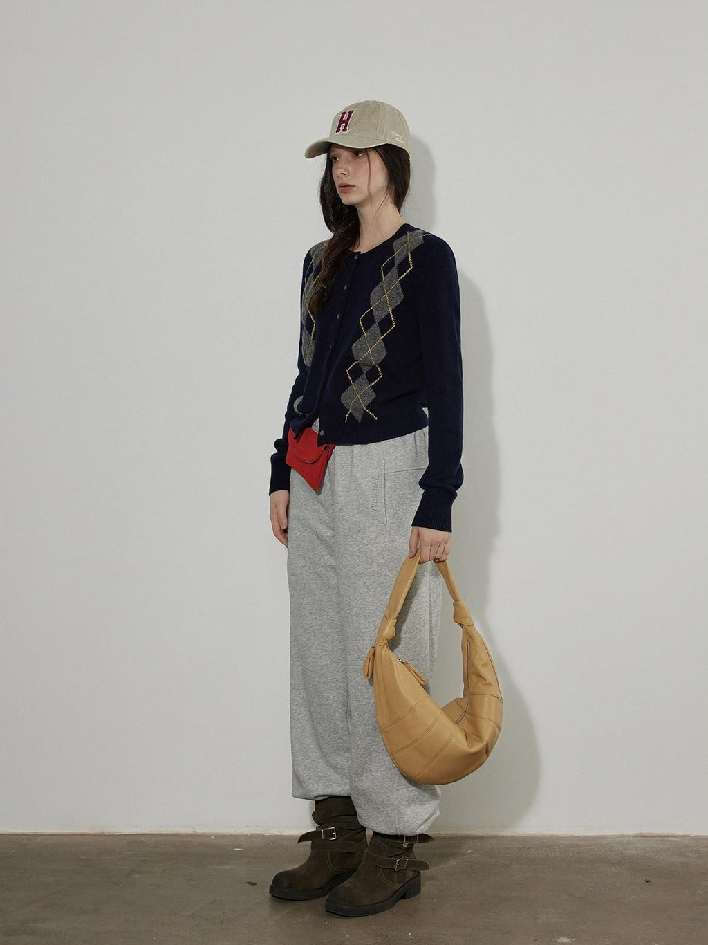 Lofi choose Soft Midweight British Argyle Contrast Button Women Knitwear Cardigans