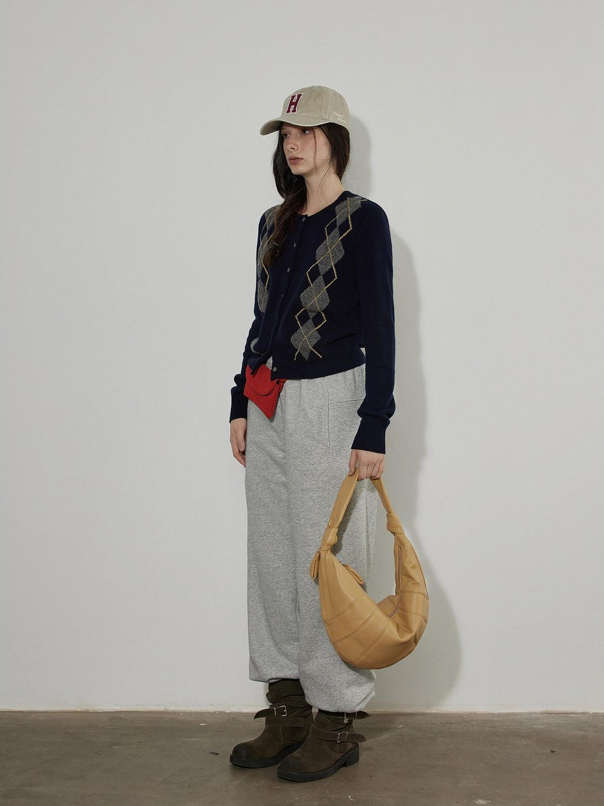 Lofi choose Soft Midweight British Argyle Contrast Button Women Knitwear Cardigans
