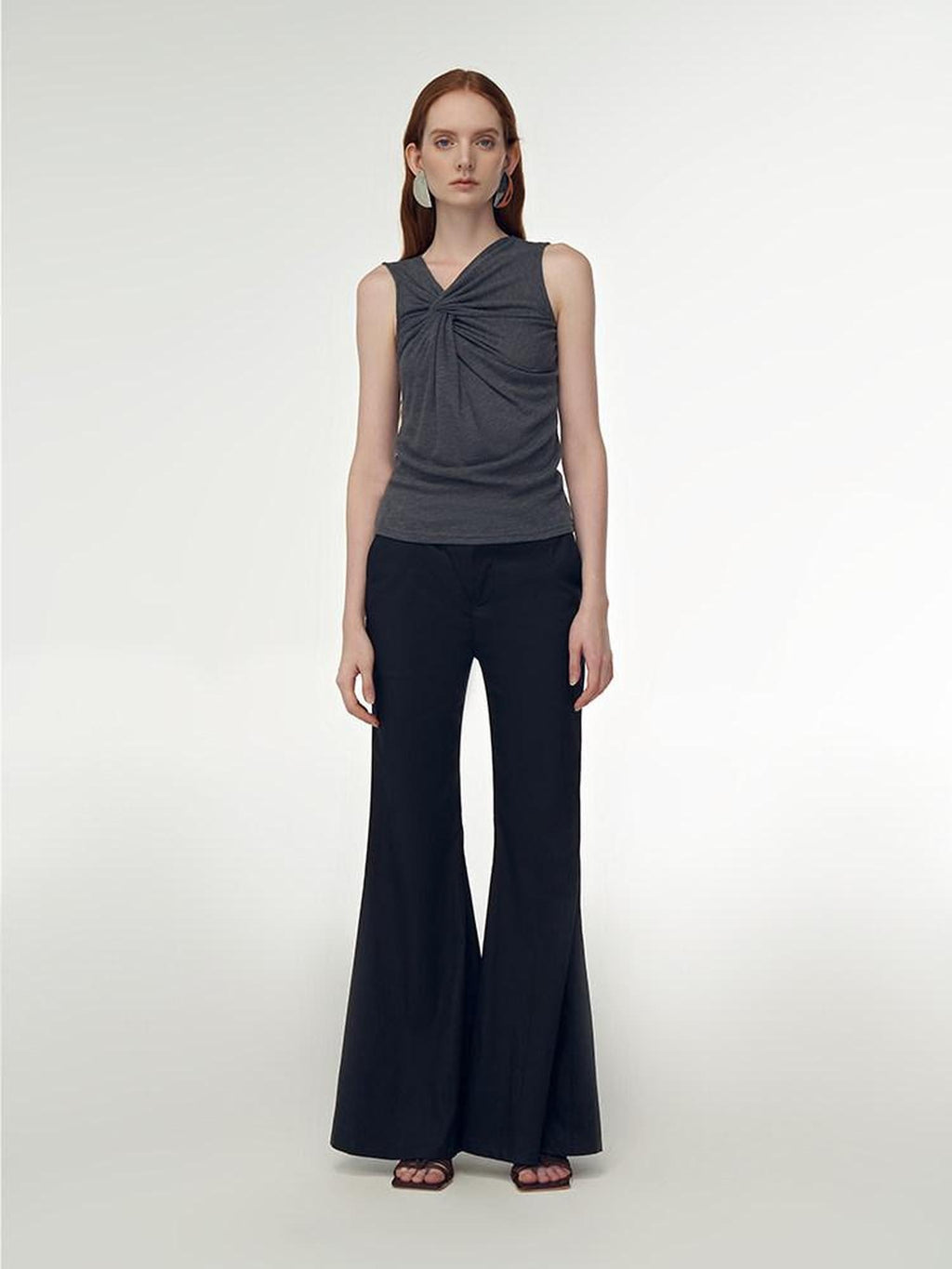 someone sometimes Recycled Stretch Office Low Waist Subtle Flare Women Black Flared Pants