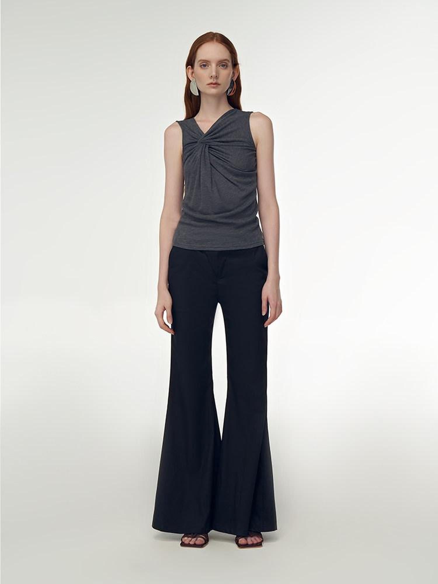 someone sometimes Recycled Stretch Office Low Waist Subtle Flare Women Black Flared Pants
