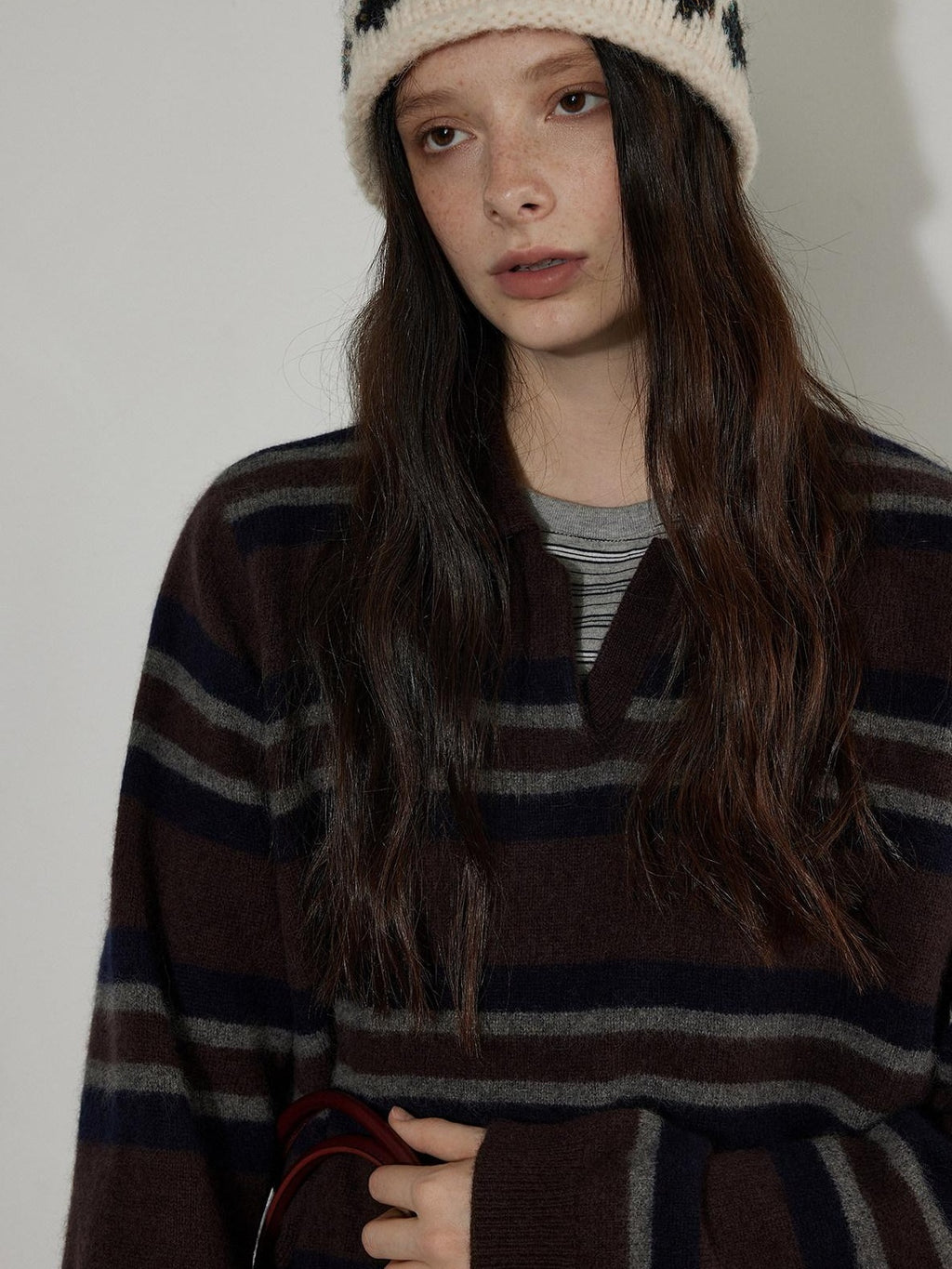 Lofi choose Soft Knitted Pullover Commuter Oversized Polo Collar Striped Women Sweaters
