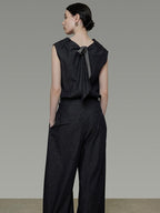 unspoken Pure Cotton High Waist Commuter Blue Black Casual Off Shoulder Crop Tops