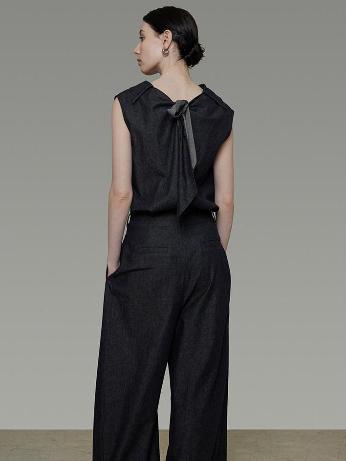 unspoken Pure Cotton High Waist Commuter Blue Black Casual Off Shoulder Crop Tops