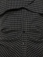 unspoken Breathable Minimal Loose Ruffle Boatneck Women Plaid Button Short Sleeve Blouses