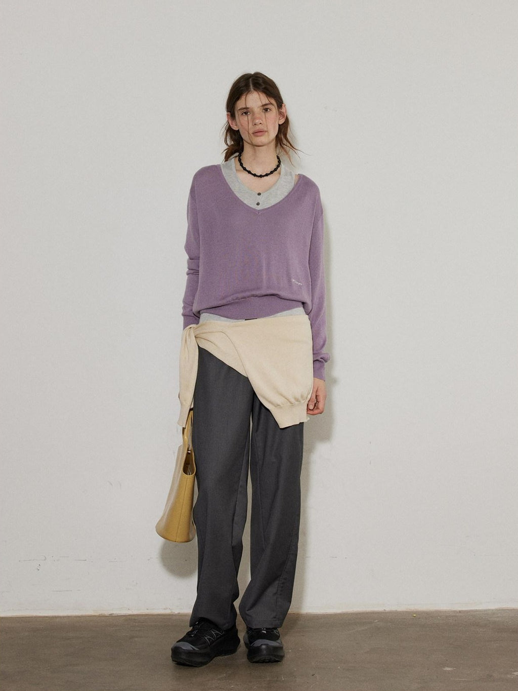 Lofi choose Silk Blend V-neck Oversized Pullover Simple Women Solid Knit Sweaters