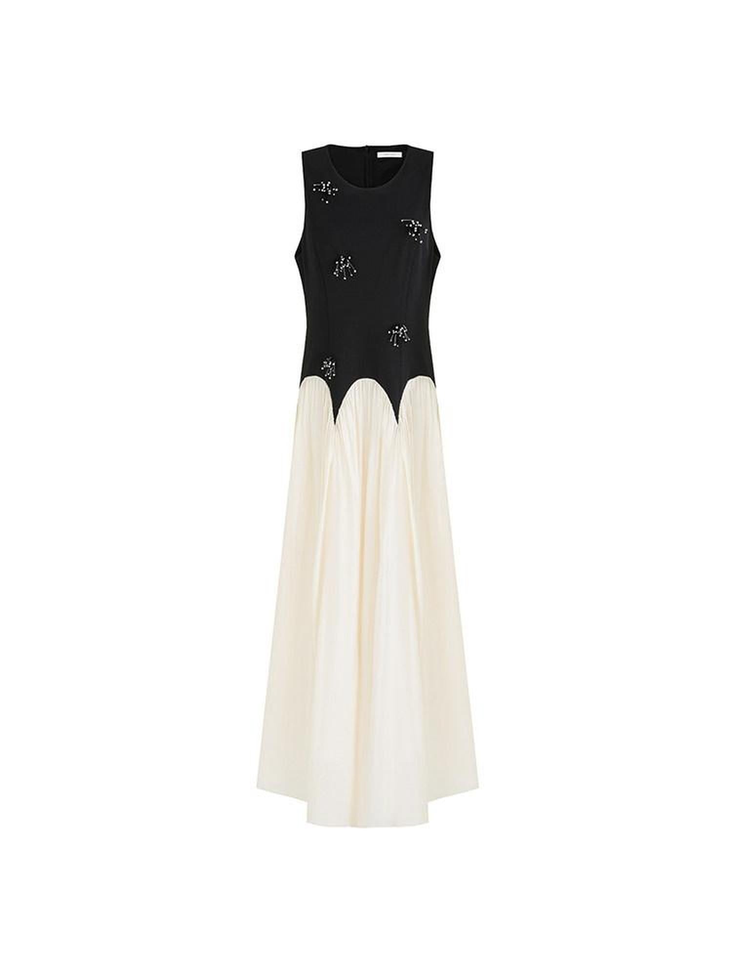 unspoken Elegant Beaded High Waist A Line Sleeveless Office Polyester Maxi Dresses