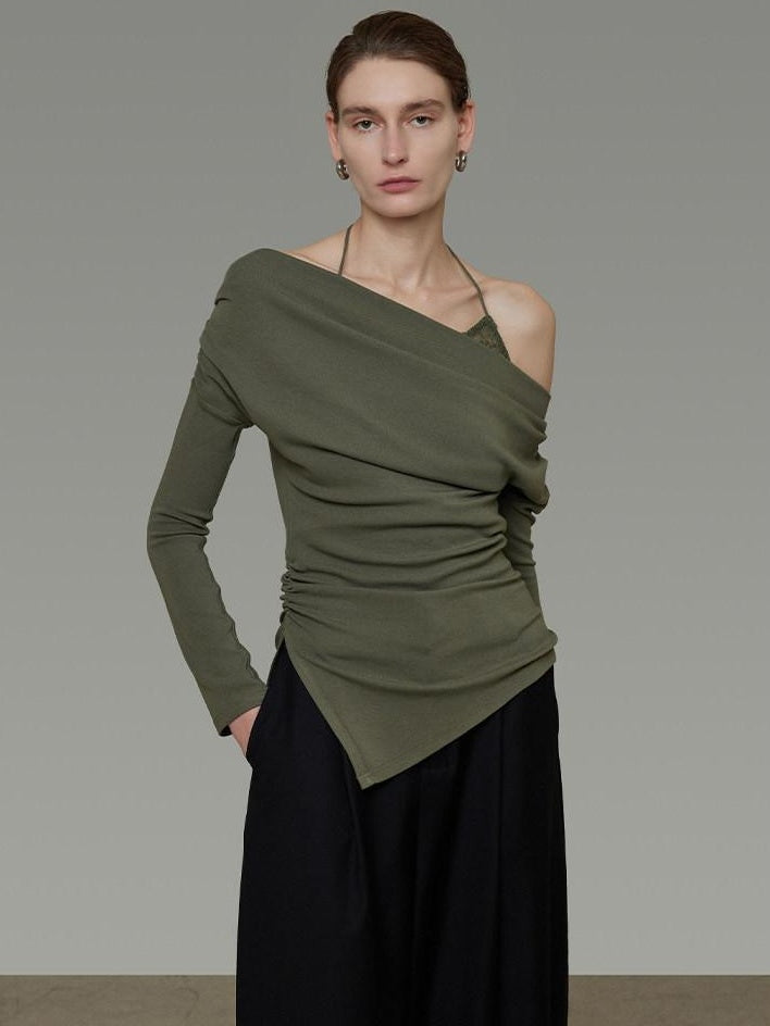 unspoken Breathable Soft Viscose Blend Slim Knit Long Sleeve Boat Neck Workwear Blouses