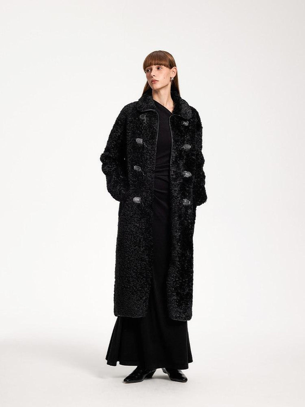 someone sometimes Elegant Long Sleeve Acrylic Blend Asymmetric Hem Women Black Maxi Dresses