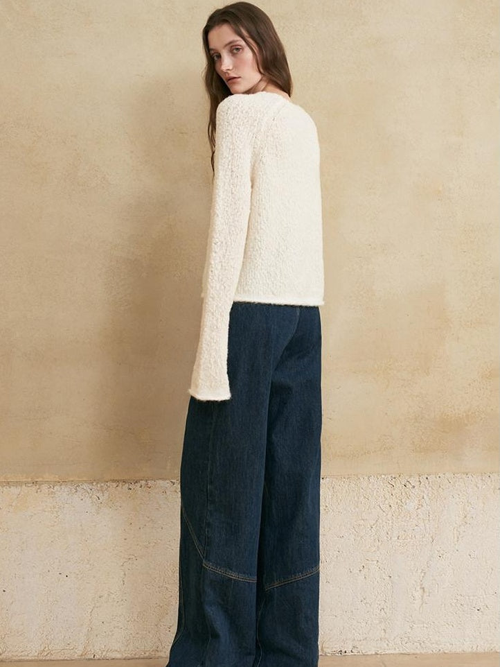 someone sometimes Washed Denim Relaxed Natural Waist Casual Zip Fly Blue Straight Leg Jeans