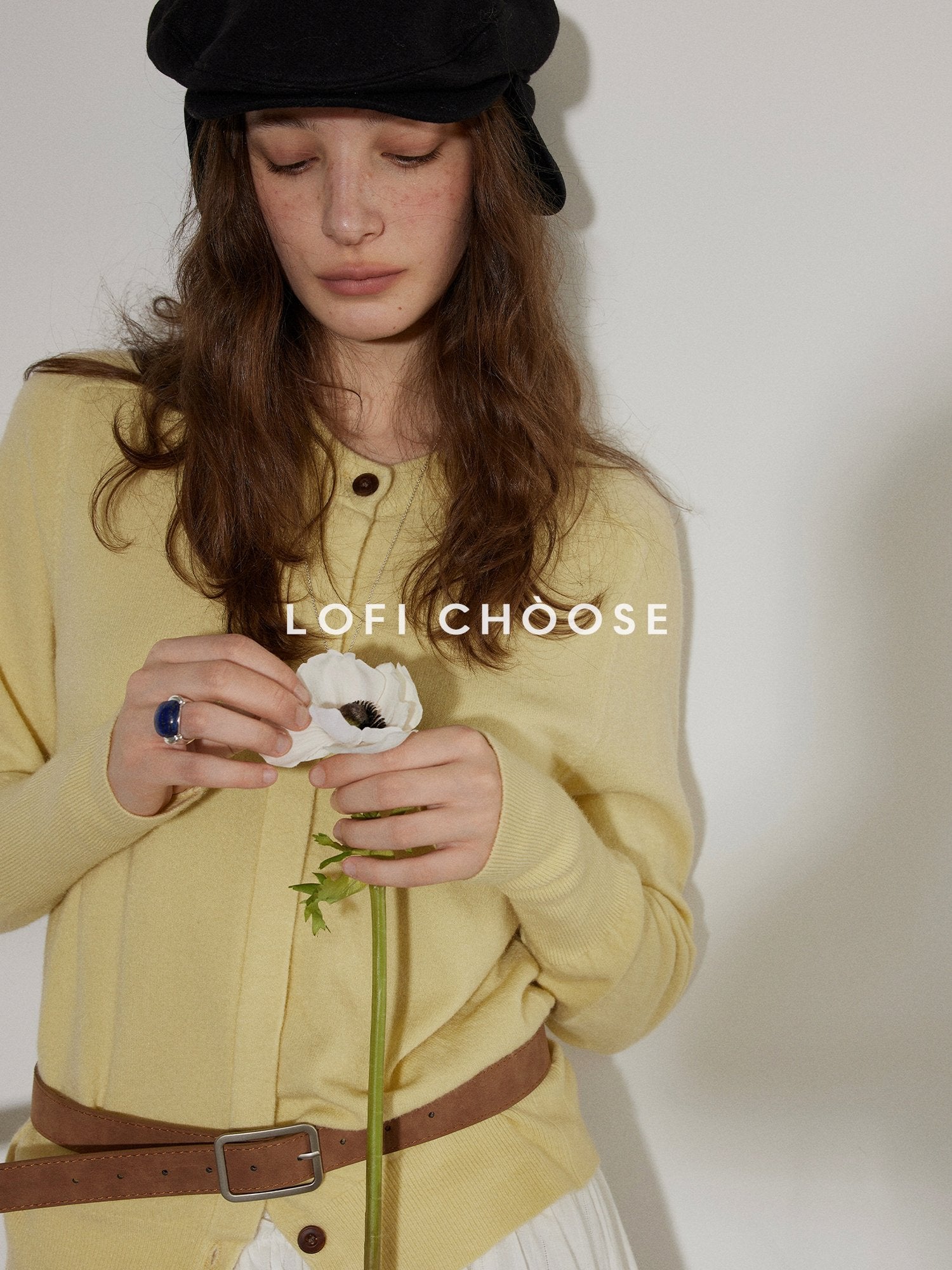 Lofi choose Button Front Knit Regular Fit Office Women Round Neck Yellow Charcoal Cardigans