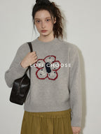 Lofi choose Embroidered Floral Commuter Loose Fit Women Acrylic Blend Crewneck Sweaters