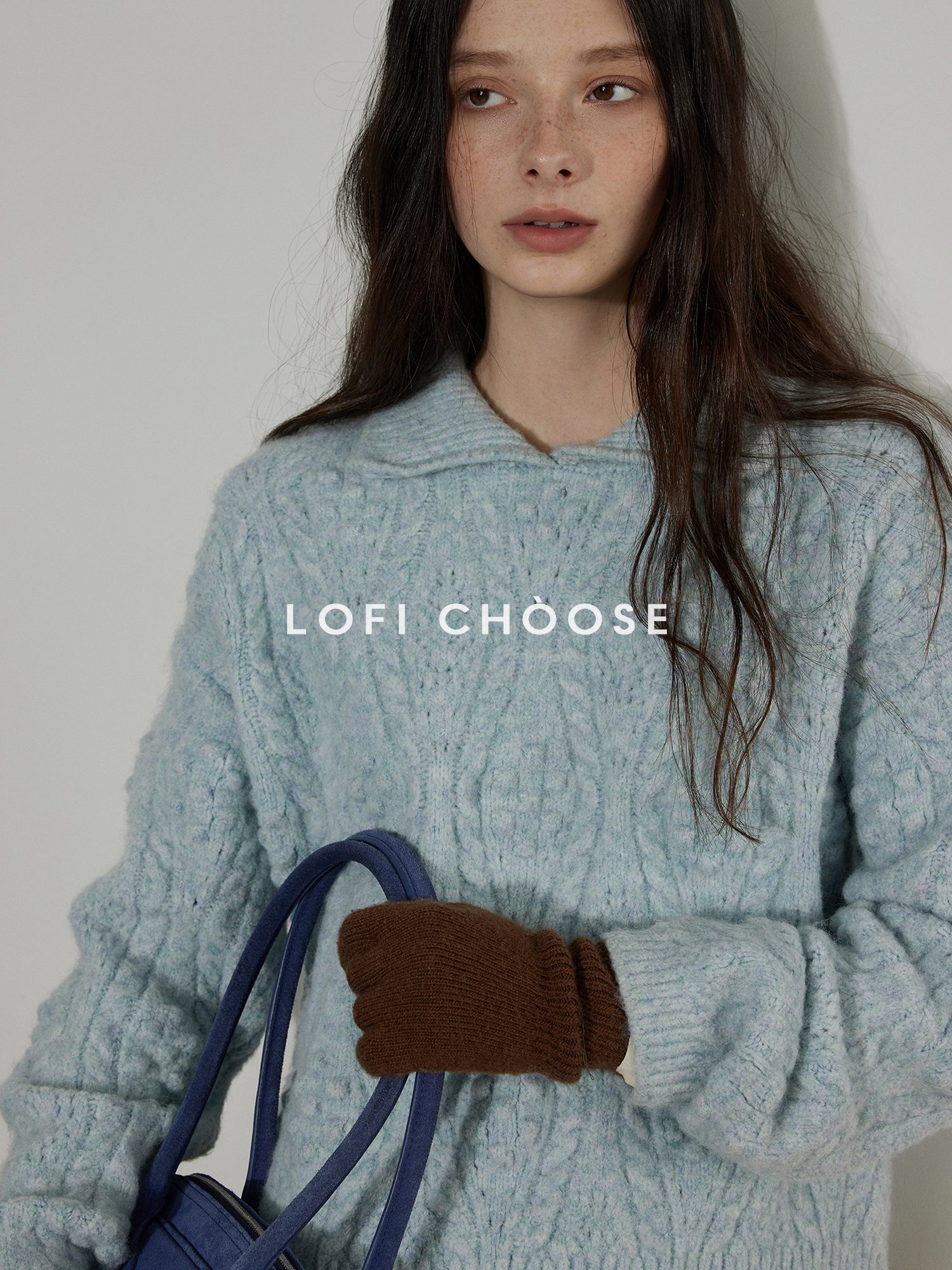 Lofi choose Cozy Thick Pullover Loose Fit Office Long Sleeve Knit Blue Charcoal Sweaters