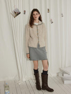 Lofi choose Wool Blend Contrast Trim Relaxed Lapel Button Women Oatmeal Knit Cardigans