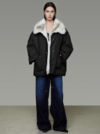 unspoken Fur Lined Thick Minimal Commuter Loose 3D Tailored Cotton Navy Puffer Jackets