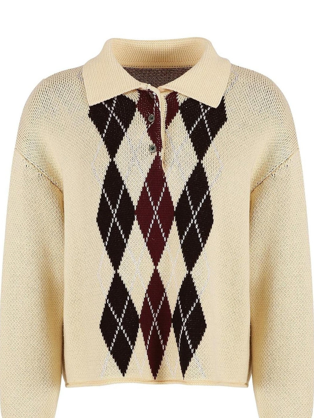 fano Cotton Cashmere Warm Vintage Loose Rolled Edge Pullover Casual Argyle Sweaters