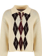 fano Cotton Cashmere Warm Vintage Loose Rolled Edge Pullover Casual Argyle Sweaters